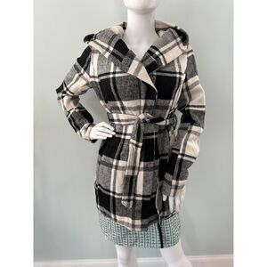 Mossimo Supply Co. Black and White Plaid Hooded Wrap Coat with Belt size M